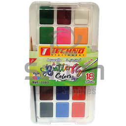 [7107] PEINTURE AQUARELLE EN PALETTE 18 COULEURS + PINCEAU TECHNO BUBBLES COLORS