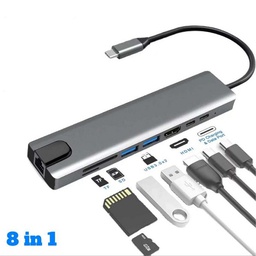 ADAPTATEUR TYPE C TO HDMI + USB + CARTE MEMOIRE + RJ45 8EN1