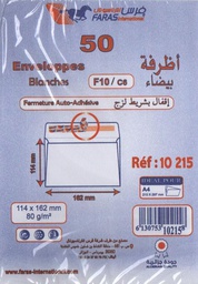 [10215]  ENVELOPE F10/C6 FARAS 11.4X16.2CM 80 G +WHITE +ADH -FEN X50