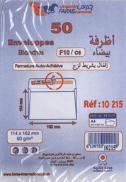 [10215] ENVELOPPE F10/C6 FARAS 11.4X16.2CM 80 G +BLANCHE +ADH -FEN X50